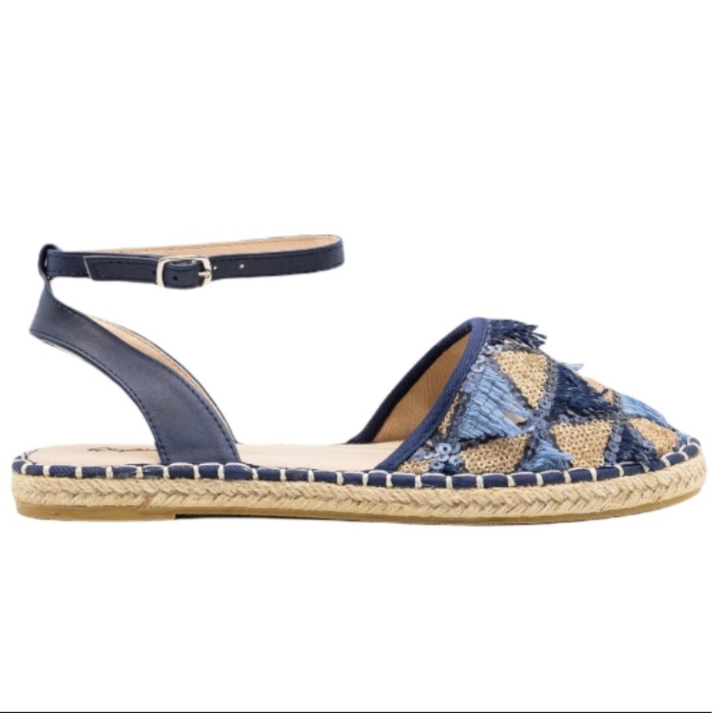 Qupid Sora fringe sequin espadrille blue flats 7 - Picture 5 of 12